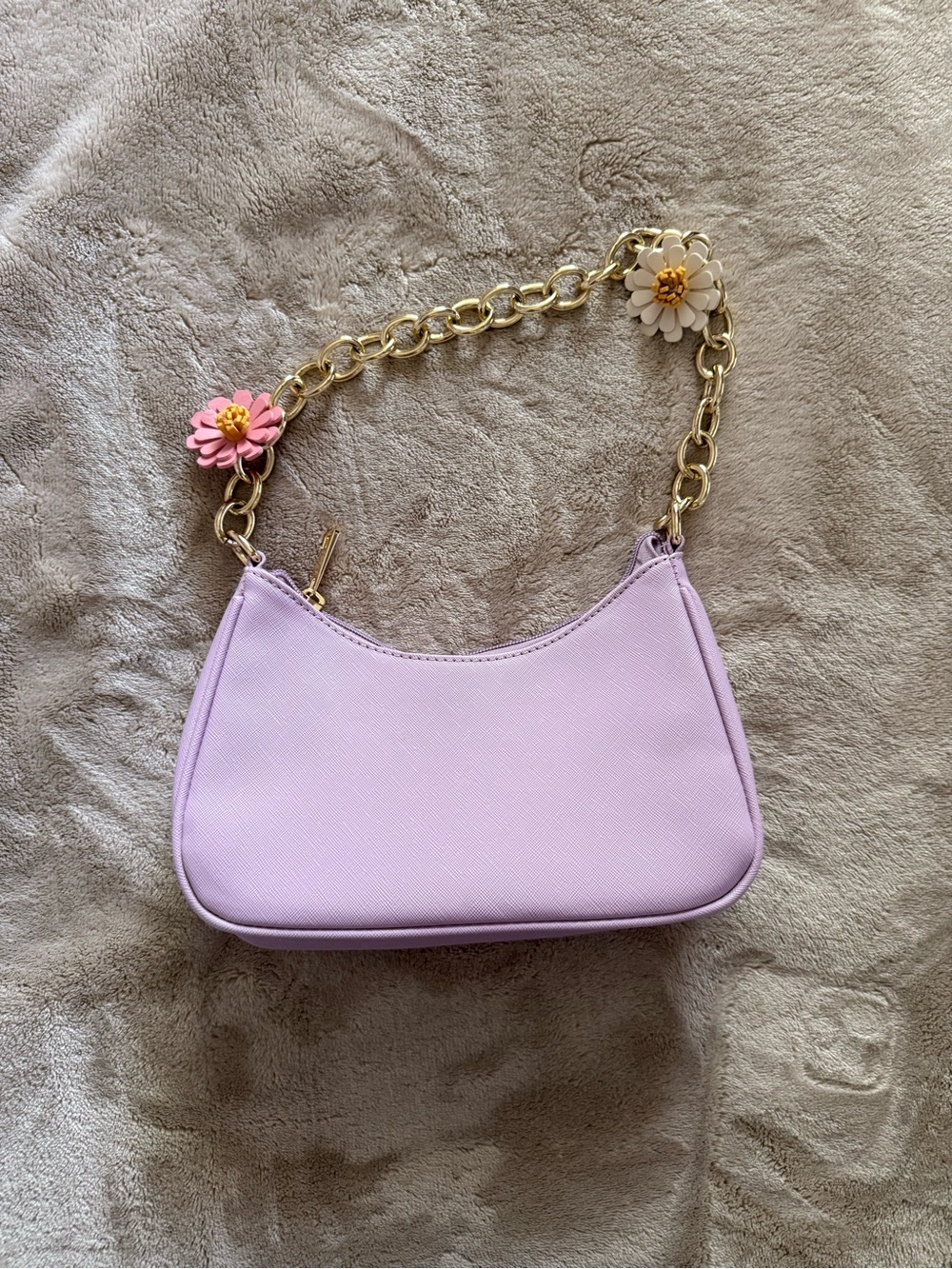 Lavender Flower-Accent Chain Shoulder Bag